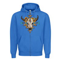 True Royal bull skull with aztec sunflower leopard Zipper Hoodie - MaliasSmallBusiness