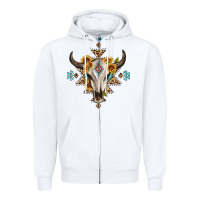 White bull skull with aztec sunflower leopard Zipper Hoodie - MaliasSmallBusiness