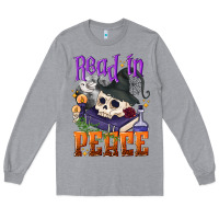 Heather Grey Read in peace Halloween Long Sleeve Tee - NancyCooperArtShop