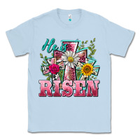 Dusty Blue he is risen cross easter Classic Tee - BarkalooDesign