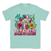Seafoam he is risen cross easter Classic Tee - BarkalooDesign