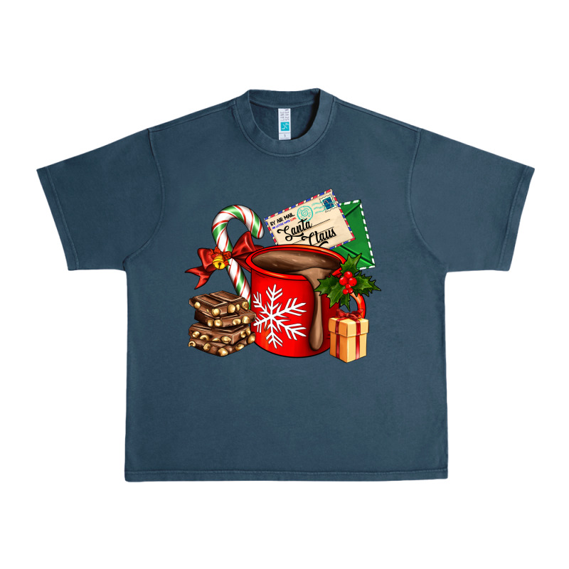 Christmas Hot Chocolate Cup With Gift And Letters Urban Heavy Tee by AdoDesignShop | Teevron