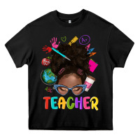 Black teacher afro messy bun Heavy Core Tee - texasbilliewilder