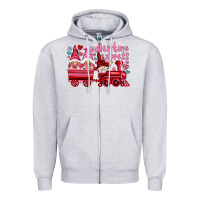Heather Grey valentines express with gnomies Zipper Hoodie - NancyCooperArtShop