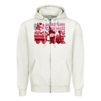 Oatmeal Heather valentines express with gnomies Zipper Hoodie - NancyCooperArtShop