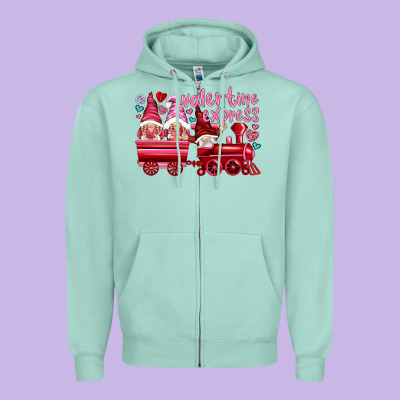 Valentines Express With Gnomies Zipper Hoodie Designed By Nancycooperartshop