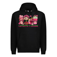 Black cafecito y chisme with coffee cups Premium Hoodie - texasbilliewilder