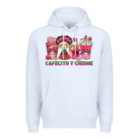 White cafecito y chisme with coffee cups Premium Hoodie - texasbilliewilder