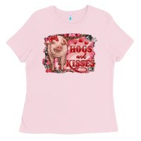 Bubblegum Pink Valentines Day Pig Hogs And Kisses Ladies Tee - RanaPortraitStore