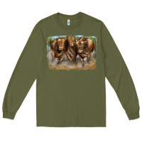 Army Green 3 red angus bulls Long Sleeve Tee - LillyAllenDesigns