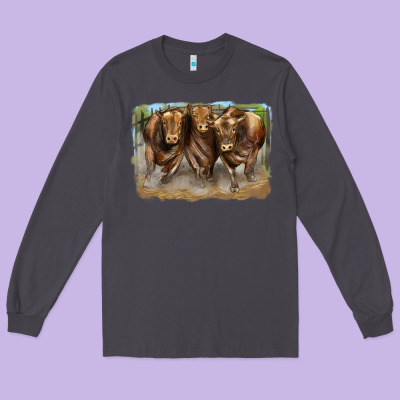 3 Red Angus Bulls Long Sleeve Tee Designed By Lillyallendesigns