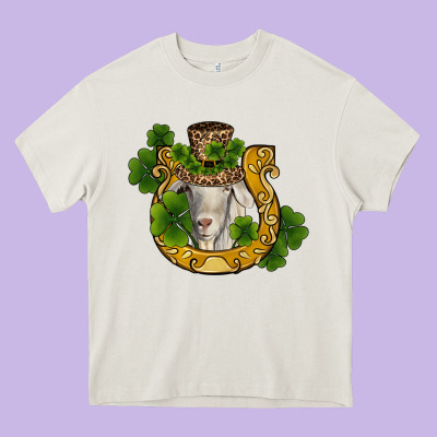 St Patricks Day Goat Horseshoe Shamrock Heavy Core Tee Designed By Ranaportraitstore