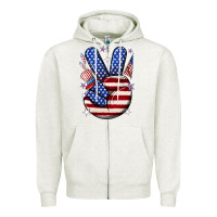 Oatmeal Heather peace 4th july Zipper Hoodie - NancyCooperArtShop