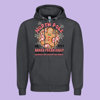 North Pole Baked Fresh Daily Zipper Hoodie Designed By Maliassmallbusiness