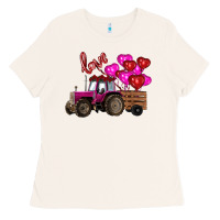 Bone Valentine's day pink tractor with pin heart balloons Ladies Tee - RanaPortraitStore