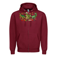 Burgundy christmas dinosaurs Zipper Hoodie - MaliasSmallBusiness