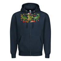 Navy christmas dinosaurs Zipper Hoodie - MaliasSmallBusiness