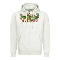 Oatmeal Heather christmas dinosaurs Zipper Hoodie - MaliasSmallBusiness