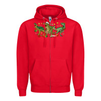 Red christmas dinosaurs Zipper Hoodie - MaliasSmallBusiness
