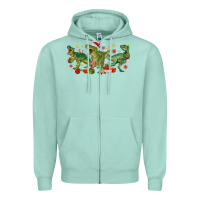 Seafoam christmas dinosaurs Zipper Hoodie - MaliasSmallBusiness