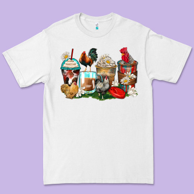 Rooster Coffee Cups Premium Tee Designed By Zillion Design Studio