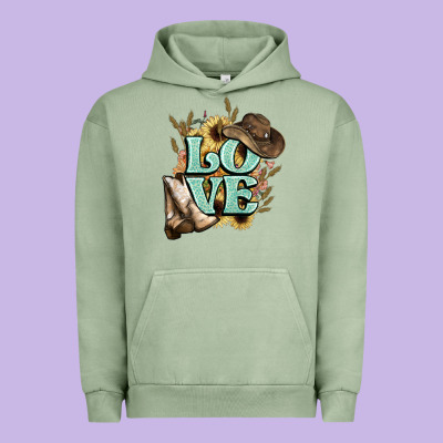 Love Boots Hat Western Cowboy Urban Hoodie Designed By Howdyjamesfarm