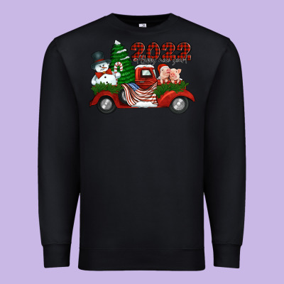 Happy New Year 2022 Christmas Truck With American Flag Premium Sweatshirt Designed By Jasminsmagicworld