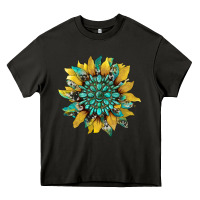 Asphalt sunflower with gemstone and cowhide Heavy Core Tee - Artiststas