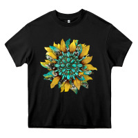 Black sunflower with gemstone and cowhide Heavy Core Tee - Artiststas