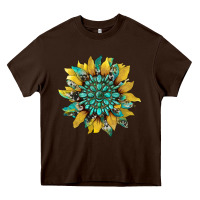 Chocolate Brown sunflower with gemstone and cowhide Heavy Core Tee - Artiststas