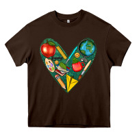 Chocolate Brown teacher  heart Heavy Core Tee - texasbilliewilder