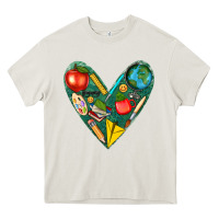 Cream teacher  heart Heavy Core Tee - texasbilliewilder