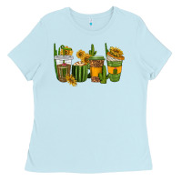 Baby Blue cactus coffee cups Ladies Tee - texasbilliewilder
