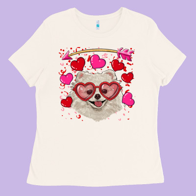 Ladies Tee Valentine's day white pomeranian