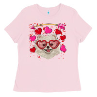Bubblegum Pink Valentine's day white pomeranian Ladies Tee - RanaPortraitStore