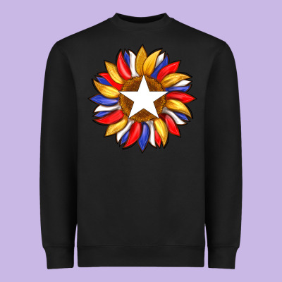 American Flag And Sunflower With Star Heavyweight Sweatshirt Designed By Artiststas