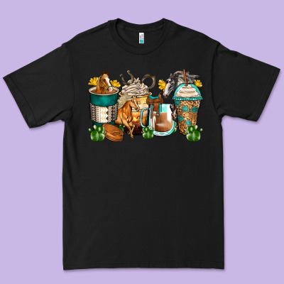 Horses Coffee Cups Premium Tee Designed By Zillion Design Studio