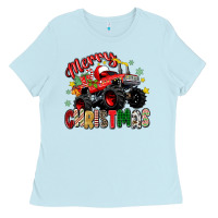 Baby Blue merry christmas truck Ladies Tee - Zillion Design Studio