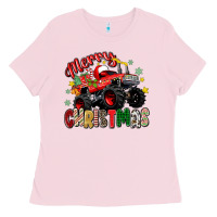 Bubblegum Pink merry christmas truck Ladies Tee - Zillion Design Studio