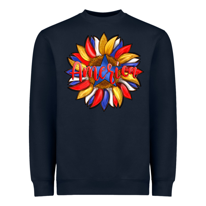 America With American Flag Colors And Sunflower With Star Heavyweight Sweatshirt by Artiststas | Teevron
