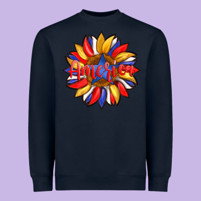 America With American Flag Colors And Sunflower With Star Heavyweight Sweatshirt Designed By Artiststas