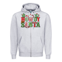Heather Grey howdy santa Zipper Hoodie - MaliasSmallBusiness