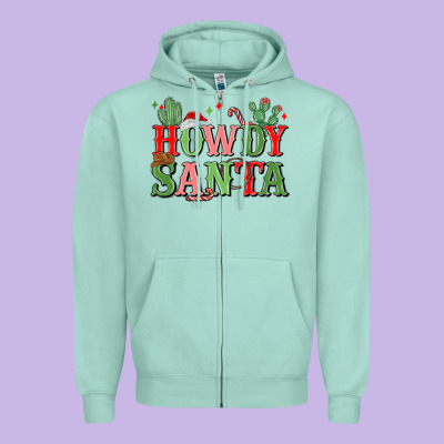 Howdy Santa Zipper Hoodie Designed By Maliassmallbusiness