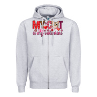 Heather Grey my cat is my valentine Zipper Hoodie - NancyCooperArtShop
