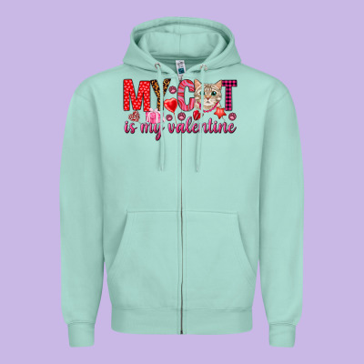 My Cat Is My Valentine Zipper Hoodie Designed By Nancycooperartshop