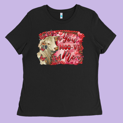 Ladies Tee Valentine's day you moo ve me charolais cow