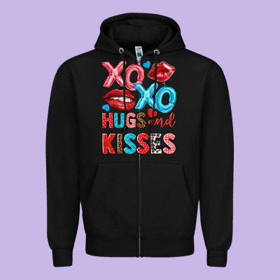 Xo Xo Hugs And Kisses Zipper Hoodie Designed By Nancycooperartshop