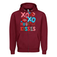 Burgundy xo xo hugs and kisses Zipper Hoodie - NancyCooperArtShop