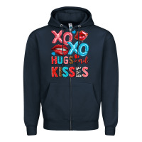Navy xo xo hugs and kisses Zipper Hoodie - NancyCooperArtShop