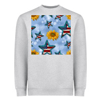 Heather Grey patriotic stars and sunflower Heavyweight Sweatshirt - BundleAndBundleShop